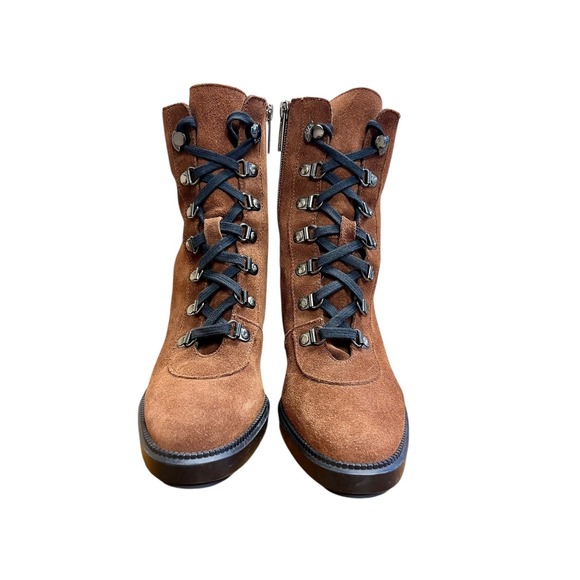 AQUATALIA Brown Suede Iriana  Boots Sz 6 Lace Up Block Heel Combat Italy - Picture 8 of 10